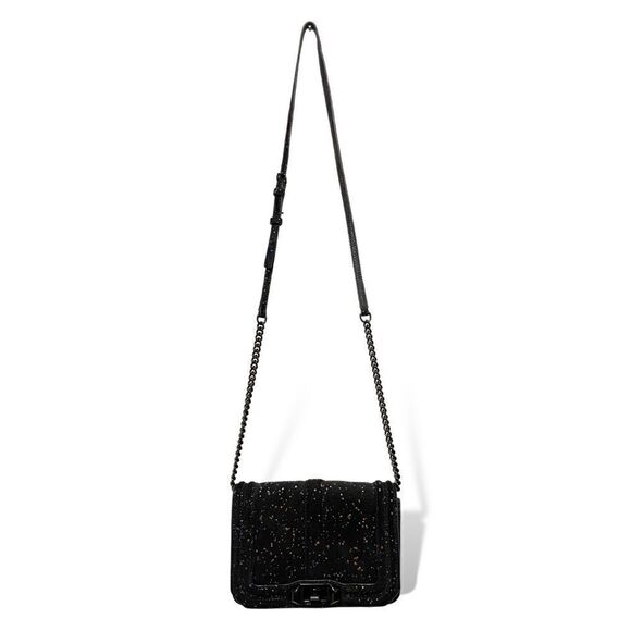 Rebecca Minkoff Black Suede Crossbody Bag with Cobalt Blue & Rose Gold Splatter - Picture 1 of 12